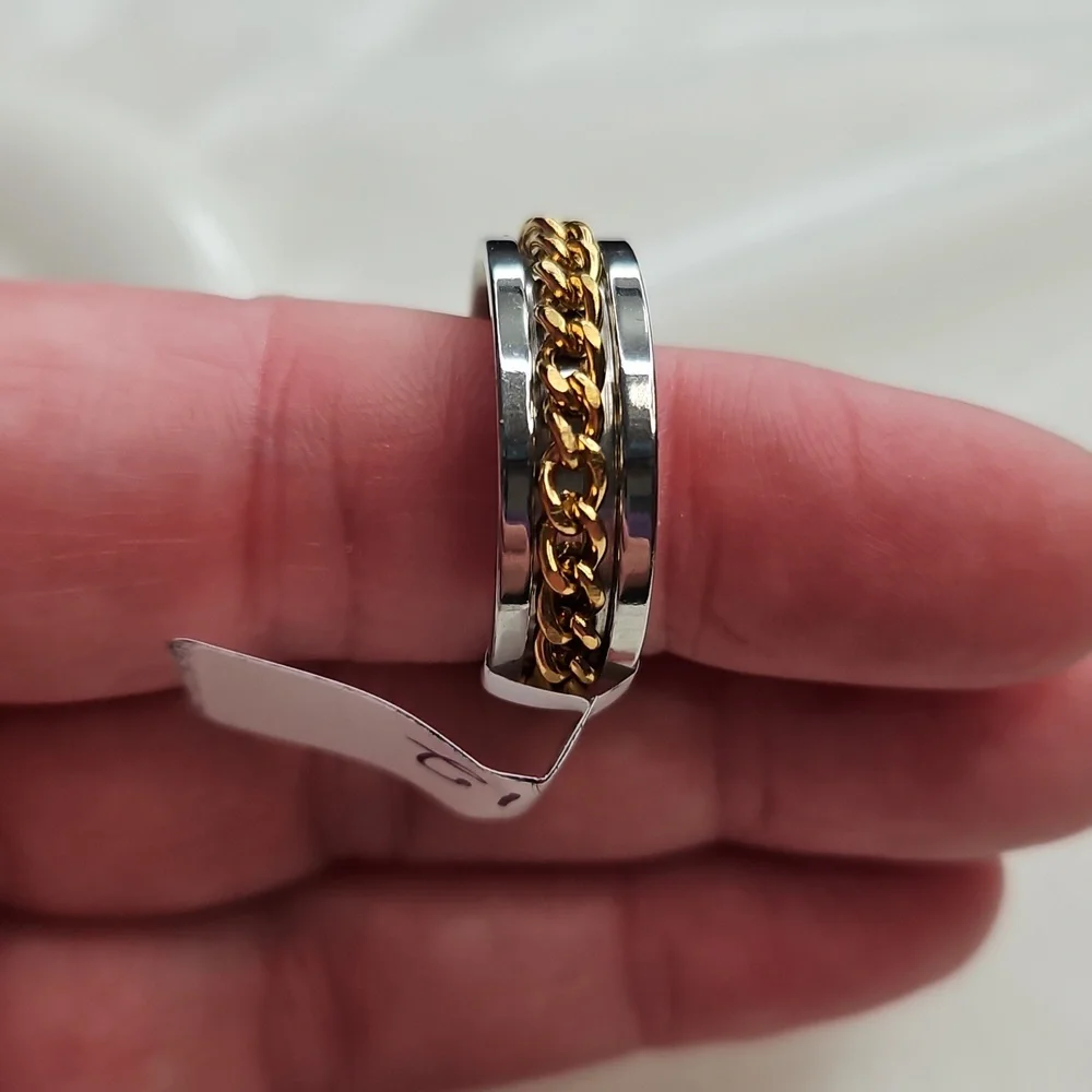 Men's or Unisex Silver Gold Chain Spinner Ring Stainless Steel Band Ring Wedding